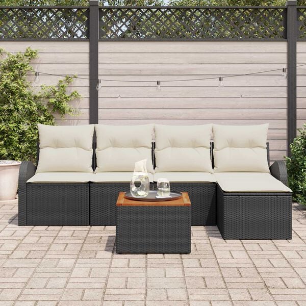 vidaXL Conjunto de sof&aacute;s de jard&iacute;n 6 pcs Negro y crema rat&aacute;n sint&eacute;tico
