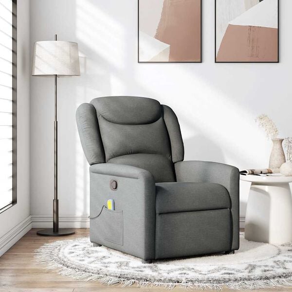 vidaXL Sill&oacute;n de masaje reclinable de tela gris oscuro