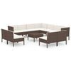 vidaXL Set muebles de jard&iacute;n 12 pzas y cojines rat&aacute;n sint&eacute;tico marr&oacute;n