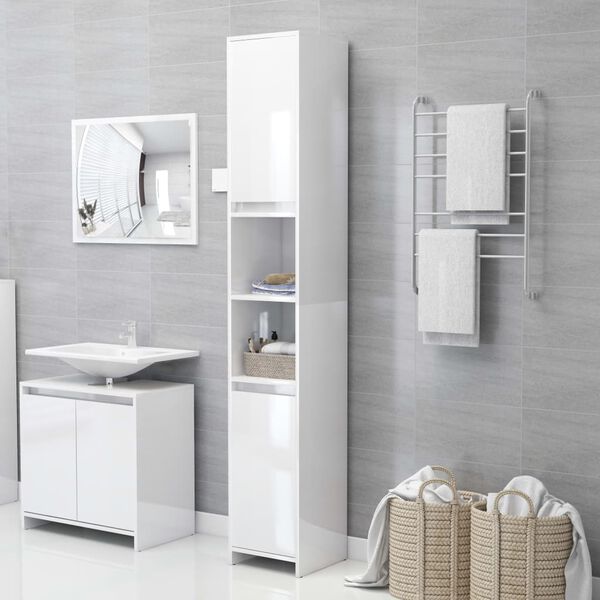 vidaXL Armario ba&ntilde;o madera contrachapada blanco brillo 30x30x183,5 cm