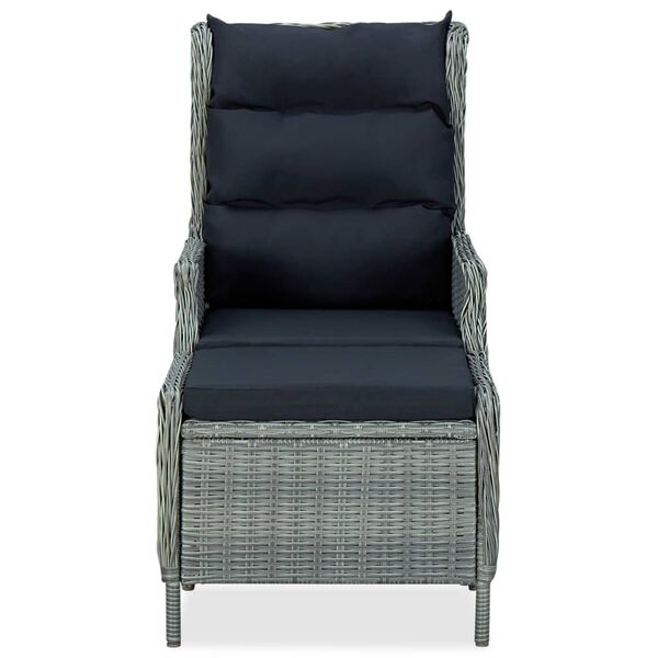 vidaXL Sillón reclinable de jardín con reposapiés ratán PE gris claro