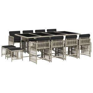 vidaXL Set comedor jard&iacute;n y cojines 13 pzas rat&aacute;n sint&eacute;tico gris claro