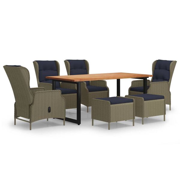 vidaXL Juego muebles jard&iacute;n 7 pzas con cojines rat&aacute;n sint&eacute;tico marr&oacute;n