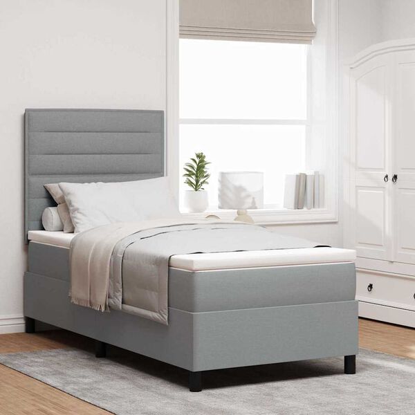 vidaXL Cama tipo Box Spring con colch&oacute;n Gris Claro 90 x 190 cm tela