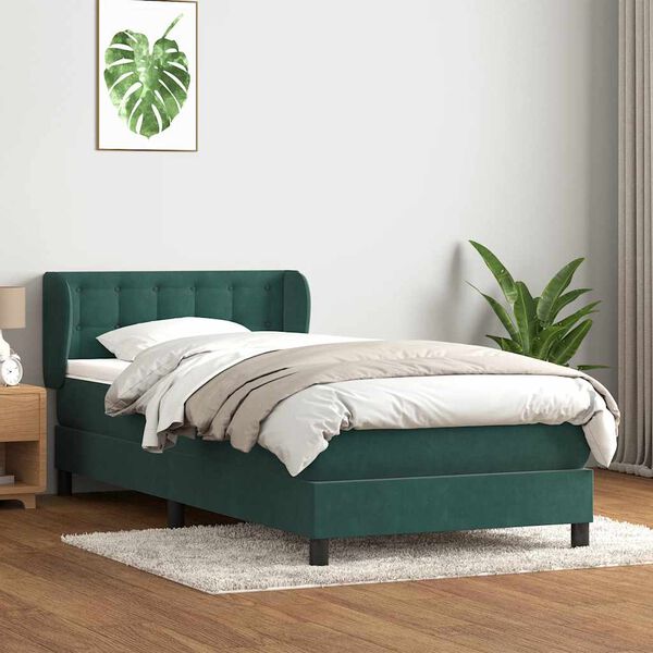 vidaXL Cama box spring con colch&oacute;n terciopelo verde oscuro 90x220 cm