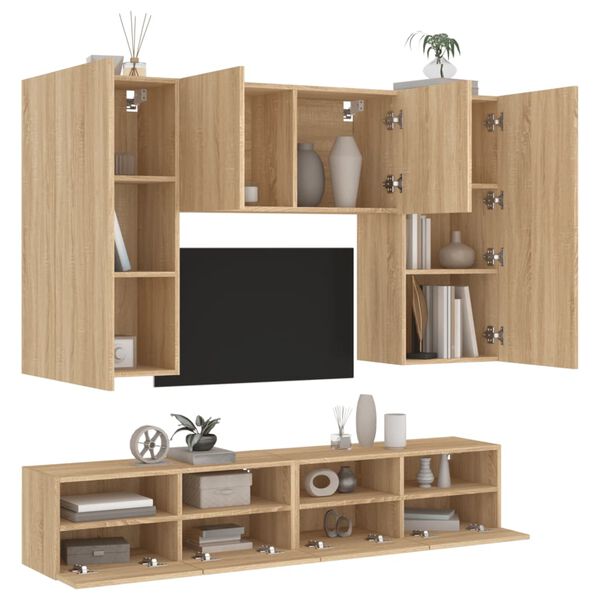 vidaXL Muebles de TV de pared 5 pzas madera de ingenier&iacute;a roble Sonoma