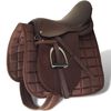 Set de montura de caballo de 17.5" y cuero marr&oacute;n 12 cm, 5 en 1