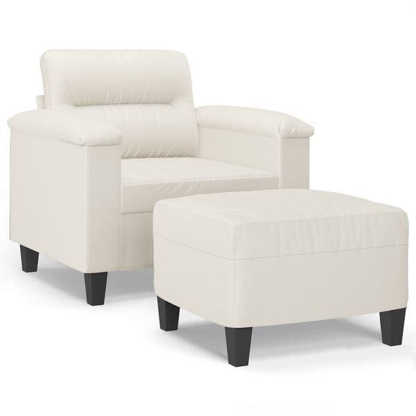 vidaXL Sill&oacute;n con taburete cuero sint&eacute;tico color crema 60 cm