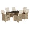 vidaXL Set comedor de jard&iacute;n 7 pzas con cojines rat&aacute;n sint&eacute;tico beige