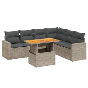 vidaXL Set de sof&aacute;s de jard&iacute;n 7 piezas con cojines rat&aacute;n PE gris