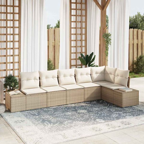 vidaXL Conjunto de sof&aacute;s de jard&iacute;n 6 pcs Beige y Crema rat&aacute;n sint&eacute;tico