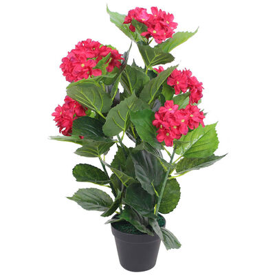 vidaXL Planta artificial hortensia con macetero 60 cm roja