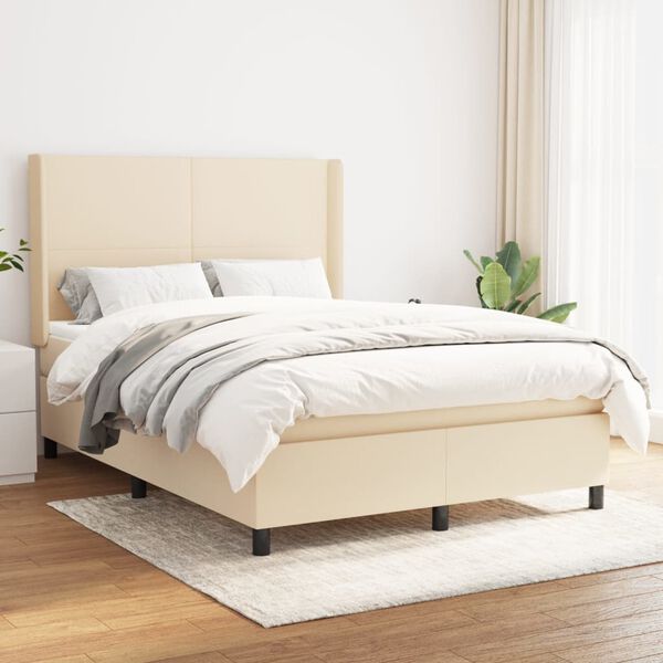 vidaXL Cama box spring con colch&oacute;n tela color crema 140x190 cm
