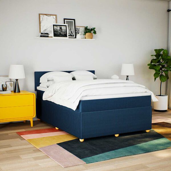 vidaXL Cama box spring con colch&oacute;n tela azul 140x200 cm