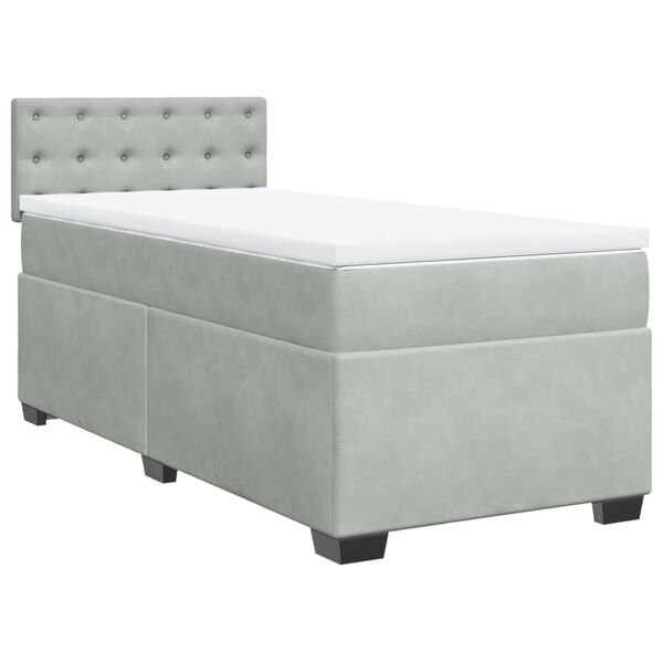 vidaXL Cama box spring con colch&oacute;n terciopelo gris claro 90x190 cm