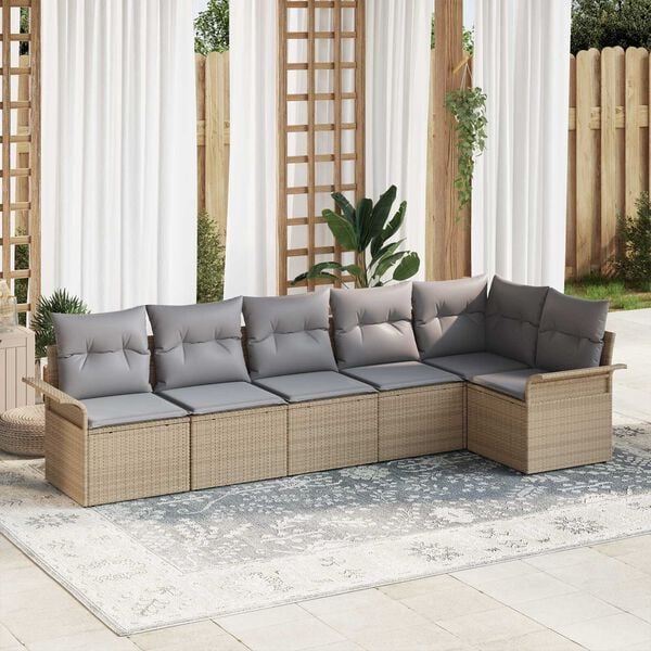 vidaXL Conjunto de sof&aacute; de jard&iacute;n 6 pcs Beige rat&aacute;n sint&eacute;tico