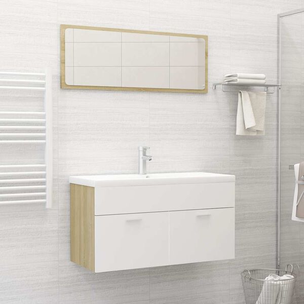 vidaXL Set de muebles de ba&ntilde;o 2 pzas madera contrachapada blanco roble
