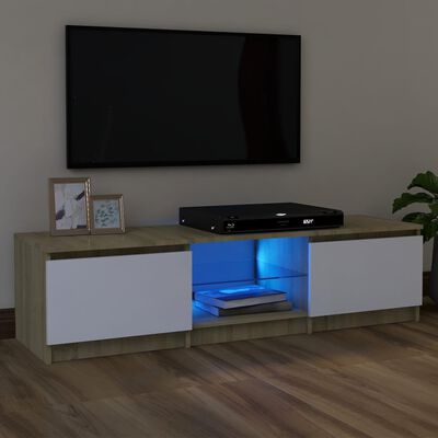 vidaXL Mueble de TV con luces LED blanco y roble Sonoma 120x30x35,5 cm