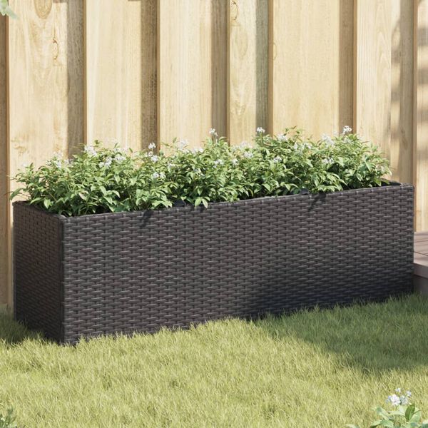 vidaXL Jardinera con 3 maceteros rat&aacute;n sint&eacute;tico negro 105x30x32 cm