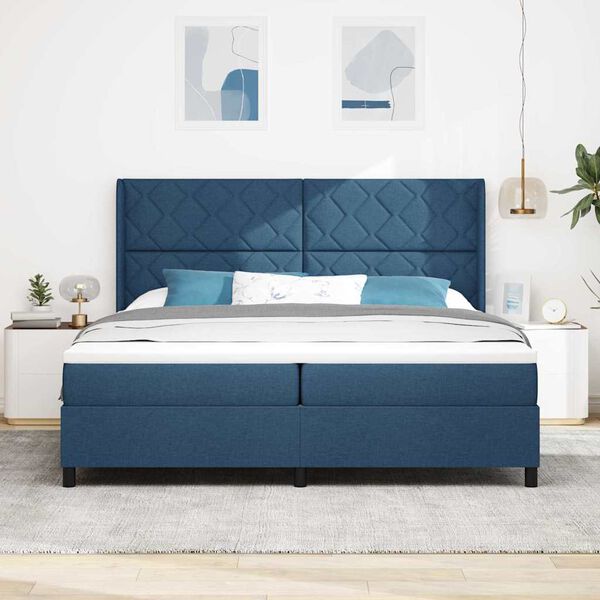 vidaXL Cama tipo Box Spring con colch&oacute;n Azul 200 x 200 cm tela