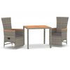 vidaXL Set comedor de jard&iacute;n 3 piezas con cojines rat&aacute;n sint&eacute;tico gris