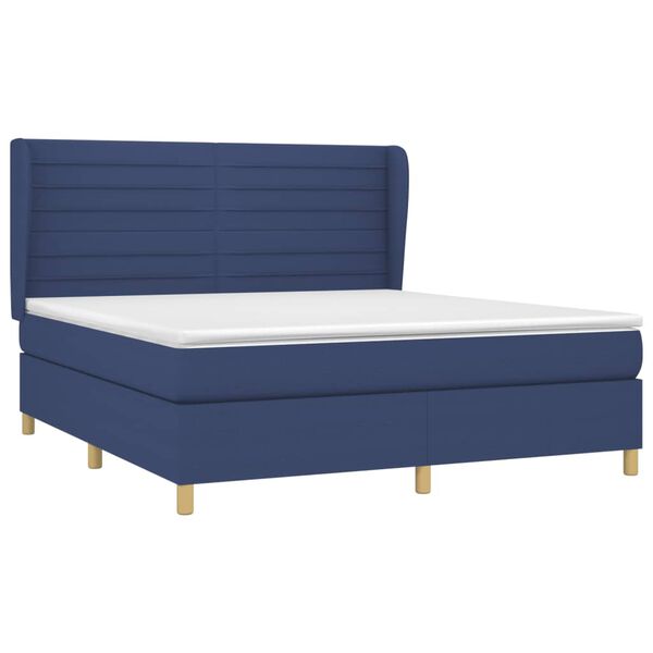 vidaXL Cama box spring con colch&oacute;n tela azul 180x200 cm