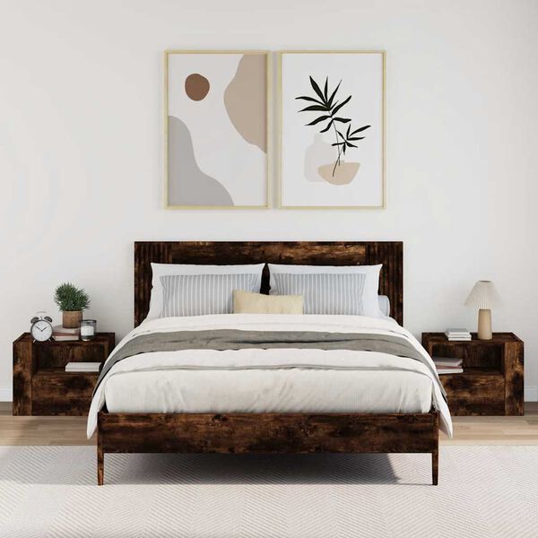 vidaXL Mesitas de noche de pared 2 uds color roble ahumado 45x30x35 cm