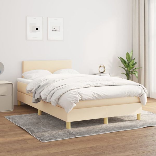 vidaXL Cama box spring con colch&oacute;n tela color crema 120x190 cm