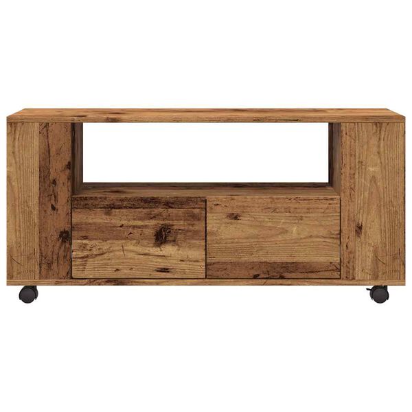 vidaXL Mueble TV con ruedas madera ingenier&iacute;a envejecida 102x34,5x43cm