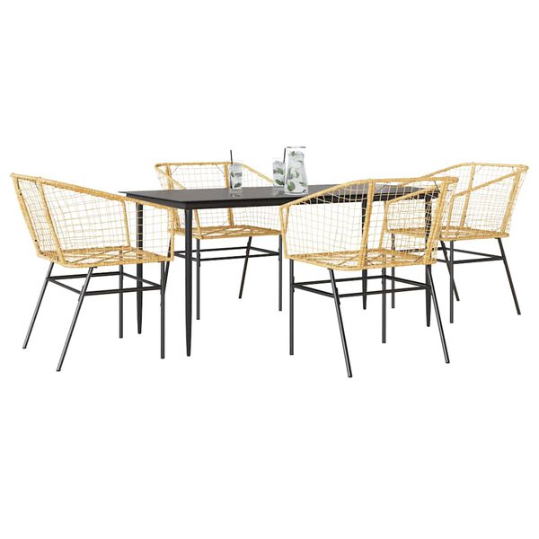 vidaXL Juego de comedor jard&iacute;n 5 piezas rat&aacute;n sint&eacute;tico marr&oacute;n