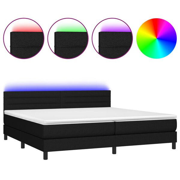 vidaXL Cama box spring colch&oacute;n y luces LED tela negro 200x200 cm