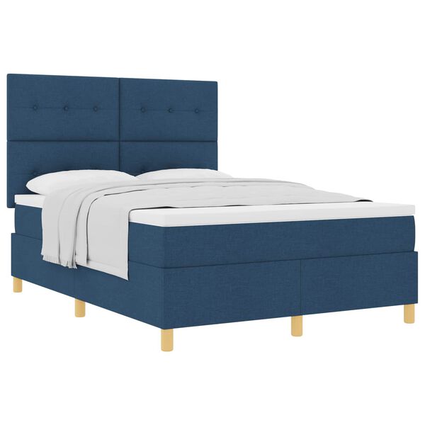 vidaXL Cama tipo Box Spring con colch&oacute;n Azul 140 x 200 cm tela