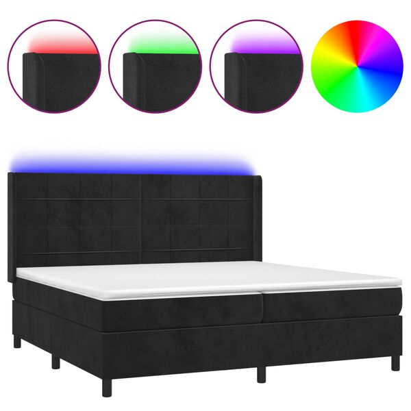 vidaXL Cama box spring colch&oacute;n y LED terciopelo negro 200x200 cm
