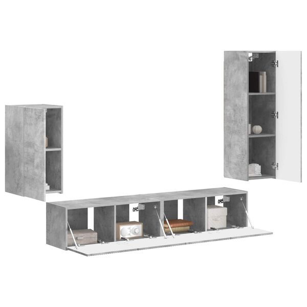 vidaXL Conjunto de mueble de TV 4 pcs Gris Concreto