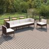 vidaXL Set muebles de jard&iacute;n 6 pzas y cojines rat&aacute;n sint&eacute;tico marr&oacute;n