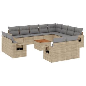 vidaXL Juego de sof&aacute;s jard&iacute;n con cojines beige mezcla 13 pzas rat&aacute;n PE