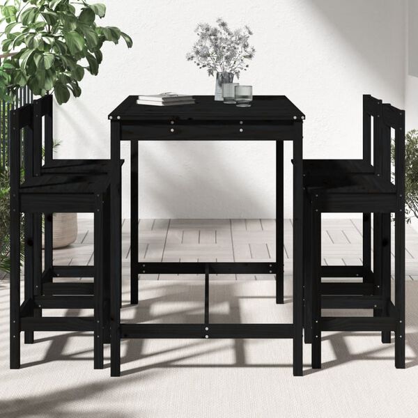 vidaXL Set de mesa y taburetes altos jard&iacute;n 5 piezas madera pino negro