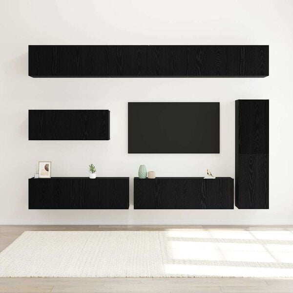 vidaXL Conjunto de mueble de TV 7 pcs Roble Negro Madera de ingenier&iacute;a