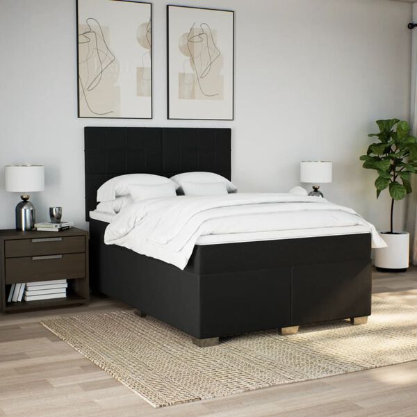 vidaXL Cama box spring con colch&oacute;n tela negro 140x190 cm