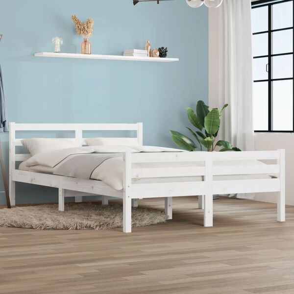 vidaXL Estructura de cama sin colch&oacute;n madera maciza blanco 160x200 cm