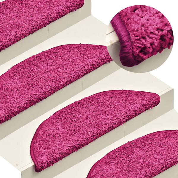 vidaXL Alfombrillas para escaleras 15 unidades 56x17x3 cm Rosa Semicircular