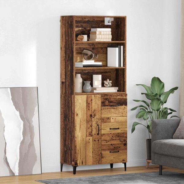 vidaXL Aparador alto con caj&oacute;n Madera envejecida 69,5 x 34 x 180 cm