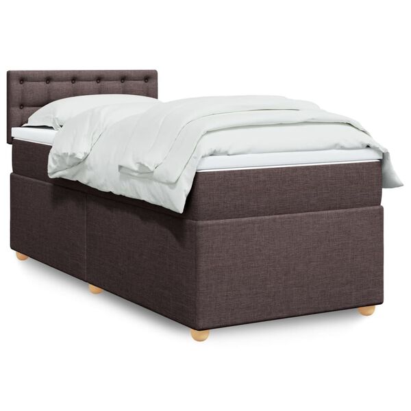 vidaXL Cama box spring con colch&oacute;n tela marr&oacute;n oscuro 80x200 cm