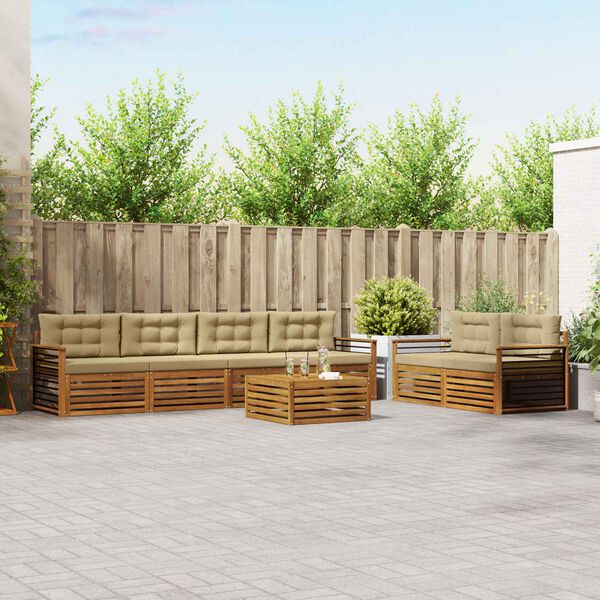 vidaXL Conjunto de sof&aacute;s de exterior con coj&iacute;n 7 pcs Natural y Beige