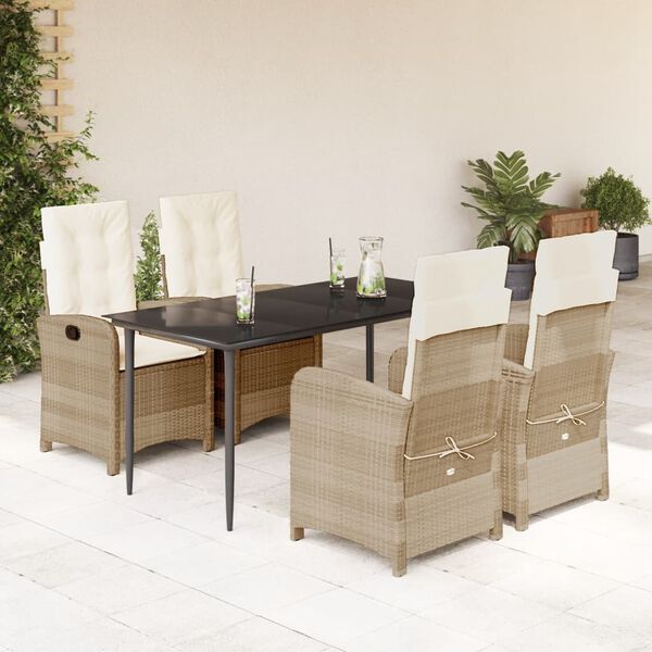 vidaXL Set comedor de jard&iacute;n 5 pzas con cojines rat&aacute;n sint&eacute;tico beige