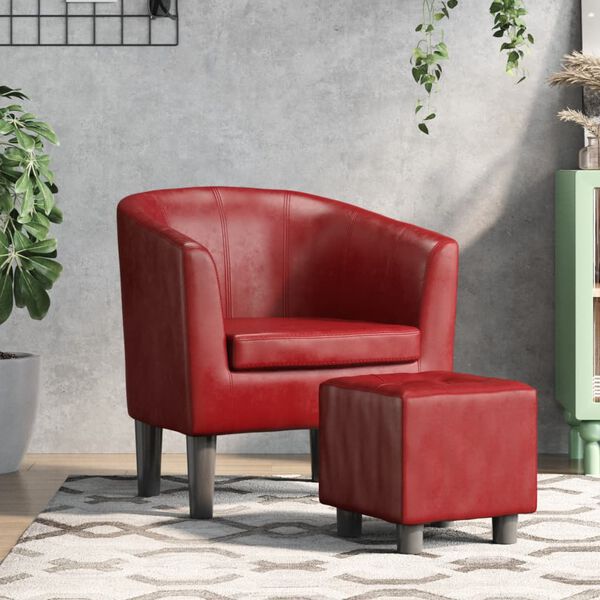 vidaXL Sill&oacute;n dise&ntilde;o de cubo con reposapi&eacute;s cuero sint&eacute;tico rojo tinto