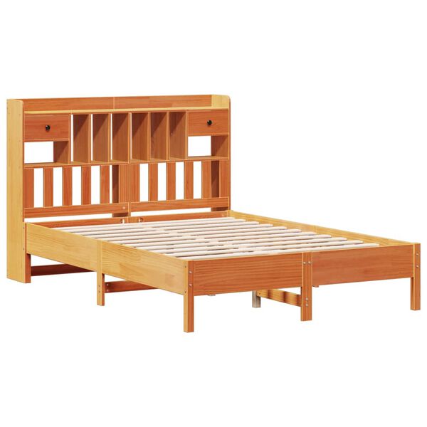 vidaXL Cama con estanter&iacute;a sin colch&oacute;n madera maciza marr&oacute;n 140x190 cm