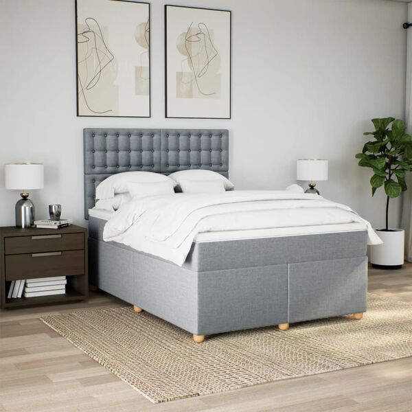 vidaXL Cama box spring con colch&oacute;n tela gris claro 140x200 cm