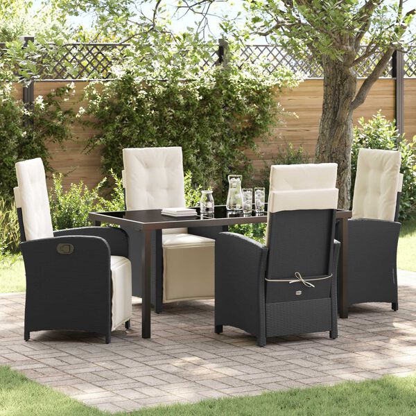 vidaXL Conjunto de Comedor de Jard&iacute;n 5 pcs Negro rat&aacute;n sint&eacute;tico