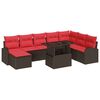 vidaXL Conjunto de sof&aacute; de jard&iacute;n 9 uds. Marr&oacute;n y Rojo rat&aacute;n sint&eacute;tico
